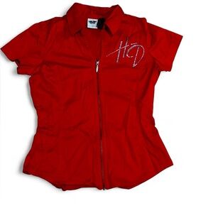 Harley Davison HD Bling stones women's small fitted top shirt red